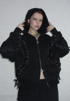 Ghost Lace Up Corset Tracksuit Black-1