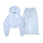 Glitch Eyelet Crop ZIP Tracksuit Baby Blue