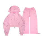 Glitch Eyelet Crop ZIP Tracksuit Baby Pink