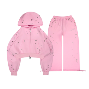 Glitch Eyelet Crop ZIP Tracksuit Baby Pink