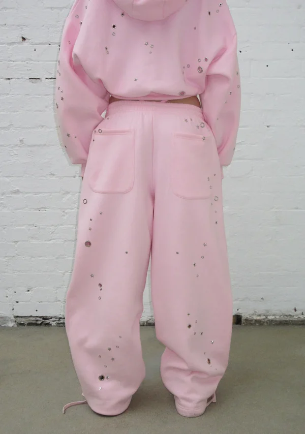 Glitch Eyelet Crop ZIP Tracksuit Baby Pink