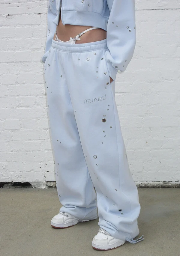 Glitch Eyelet Oversized Sweatpants Baby Blue-2