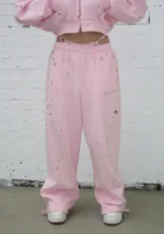 Glitch Eyelet Oversized Sweatpants Baby Pink-2