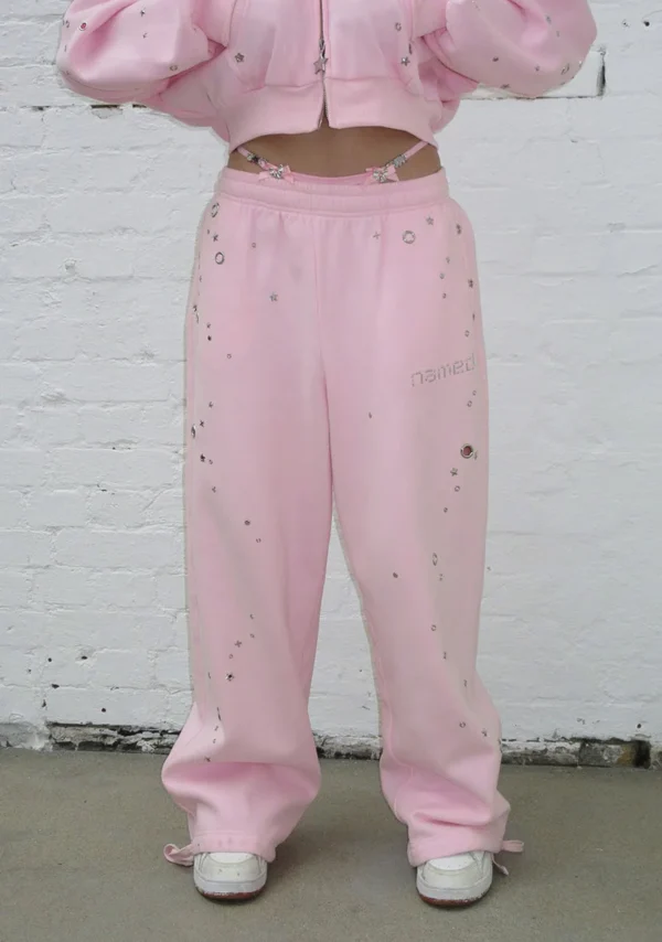Glitch Eyelet Oversized Sweatpants Baby Pink-2