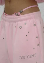Glitch Eyelet Oversized Sweatpants Baby Pink-4