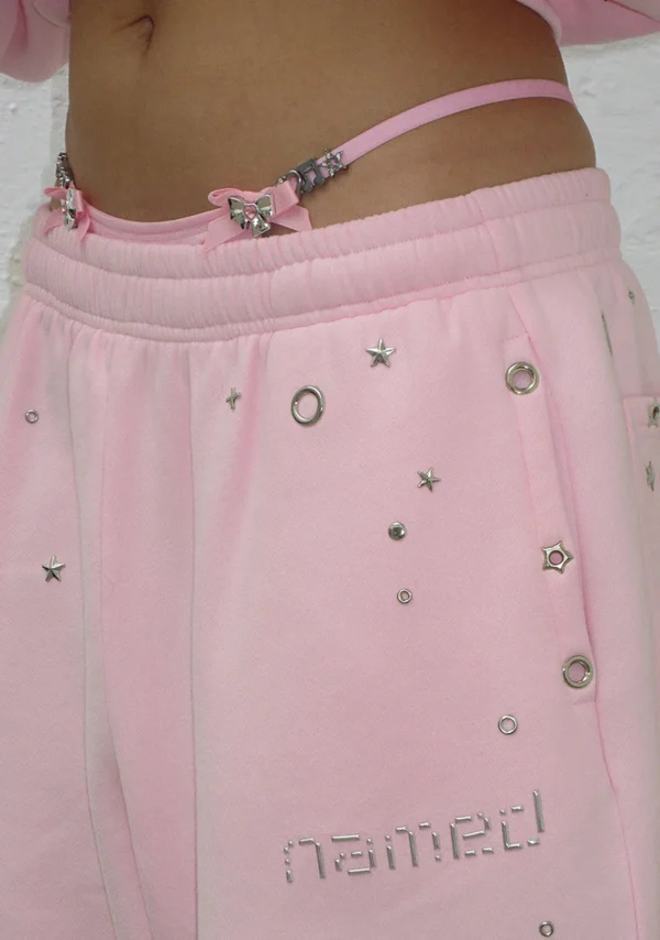 Glitch Eyelet Oversized Sweatpants Baby Pink-4