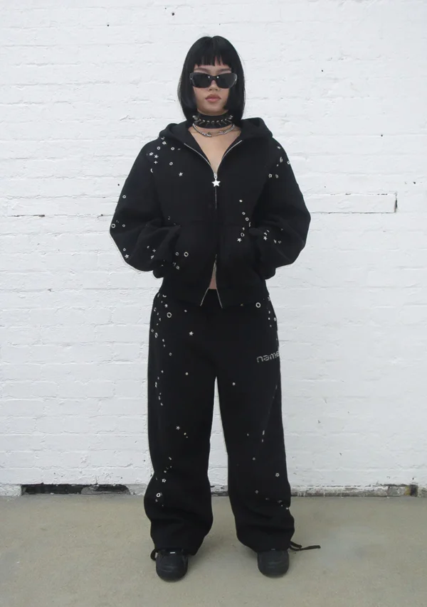 Glitch Eyelet Oversized Sweatpants Black-1