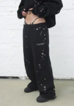 Glitch Eyelet Oversized Sweatpants Black-2