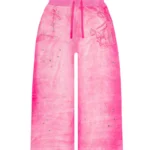 Glitch Eyelet Velour Sweatpants Washed Hot Pink