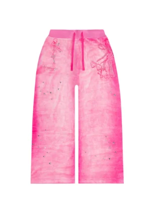 Glitch Eyelet Velour Sweatpants Washed Hot Pink