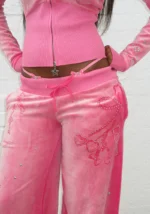 Glitch Eyelet Velour Sweatpants Washed Hot Pink-4