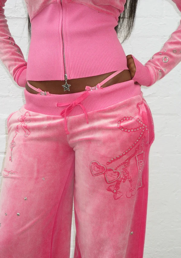 Glitch Eyelet Velour Sweatpants Washed Hot Pink-4