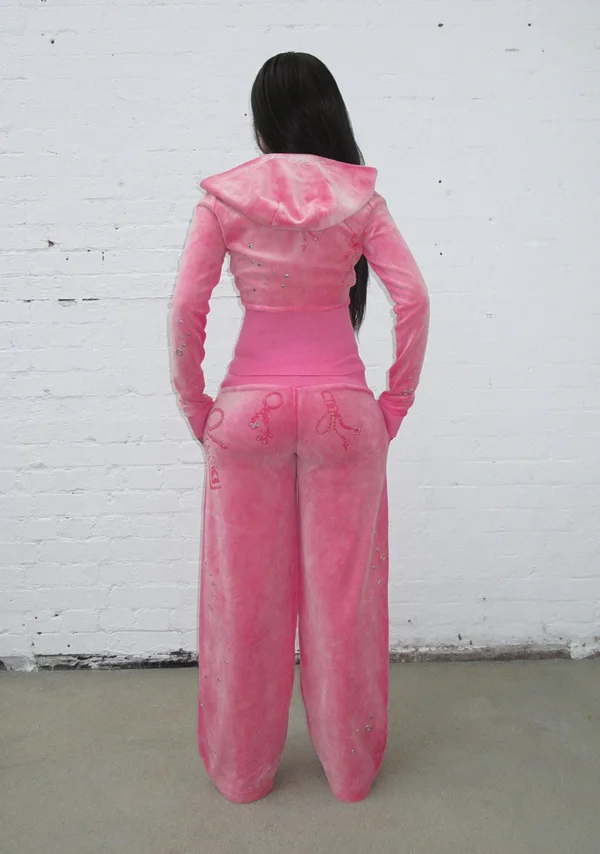 Glitch Eyelet Velour Sweatpants Washed Hot Pink-4