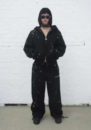 Glitch Eyelet ZIP Tracksuit Black-1