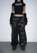 Heist Rhinestone Safety PIN Oversized Sweatpants Black-1