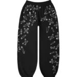 Heist Rhinestone Safety PIN Oversized Sweatpants Black
