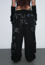 Heist Rhinestone Safety PIN Oversized Sweatpants Black-2