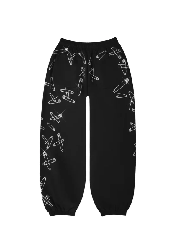 Heist Rhinestone Safety PIN Oversized Sweatpants Black-5
