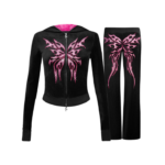 Idol Rhinestone Velour Fitted ZIP Tracksuit Black