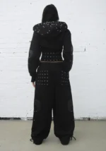 Midnight Studded Fitted Waist ZIP Crop Tracksuit Black-2