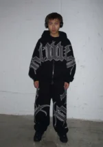 Monster Rhinestone Sweatpants Black-1