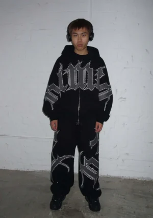 Monster Rhinestone Sweatpants Black-1