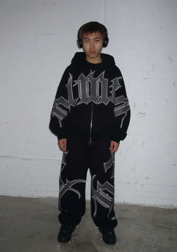 Monster Rhinestone Sweatpants Black-1