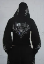 Nocturnal Rhinestone Fitted Waist ZIP Tracksuit Black-3