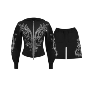 Nocturnal Rhinestone Fitted Waist ZIP Tracksuit Black