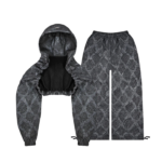 Nocturnal Snakeskin Textured Super Crop Tracksuit Black