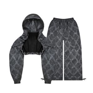 Nocturnal Snakeskin Textured Super Crop Tracksuit Black