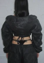 Nocturnal Snakeskin Textured Super Crop Tracksuit Black-4