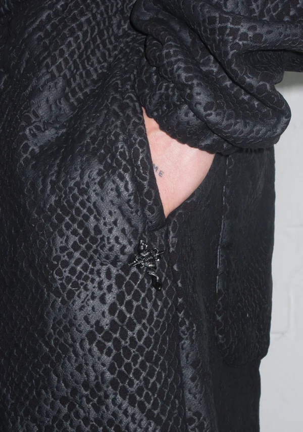 Nocturnal Snakeskin Textured Super Crop Tracksuit Black-5