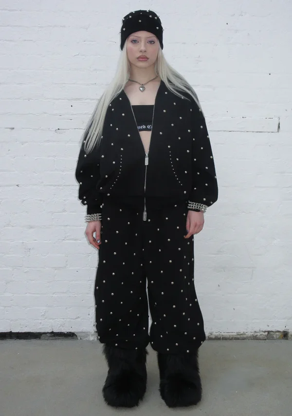 Nova Studded Polka Dot Oversized Sweatpants Black-2