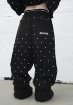 Nova Studded Polka Dot Oversized Sweatpants Black-3