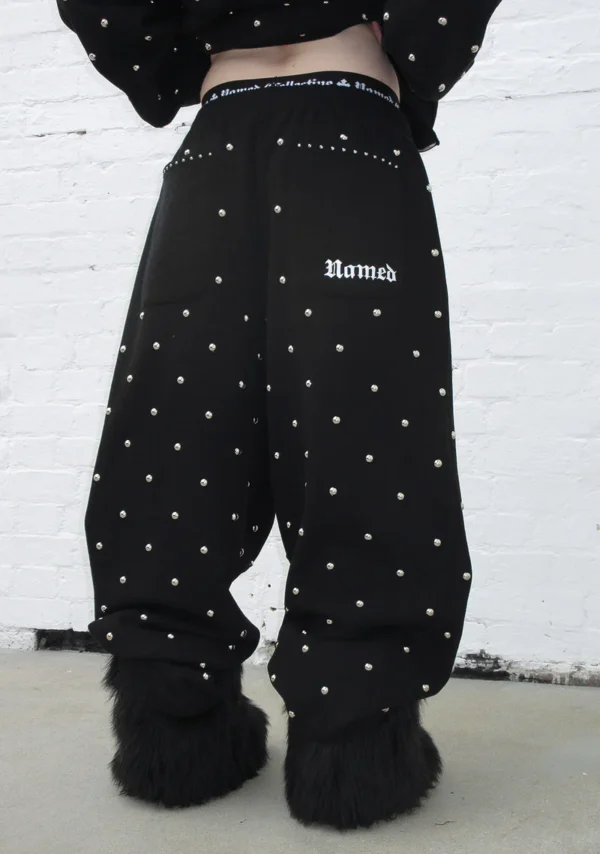 Nova Studded Polka Dot Oversized Sweatpants Black-3