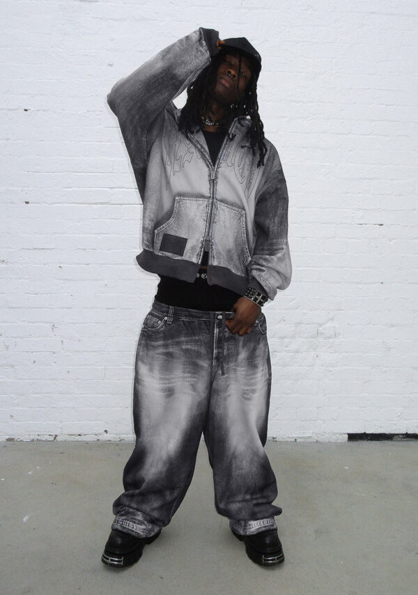 Off Grid Denim Effect Oversized Sweatpants Washed Black-1