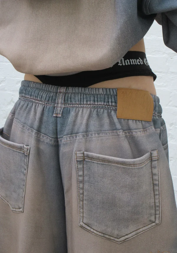 Off Grid Denim Effect Oversized Sweatpants Washed Blue-