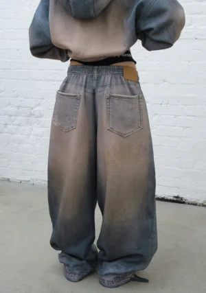 Off Grid Denim Effect Oversized Sweatpants Washed Blue-1
