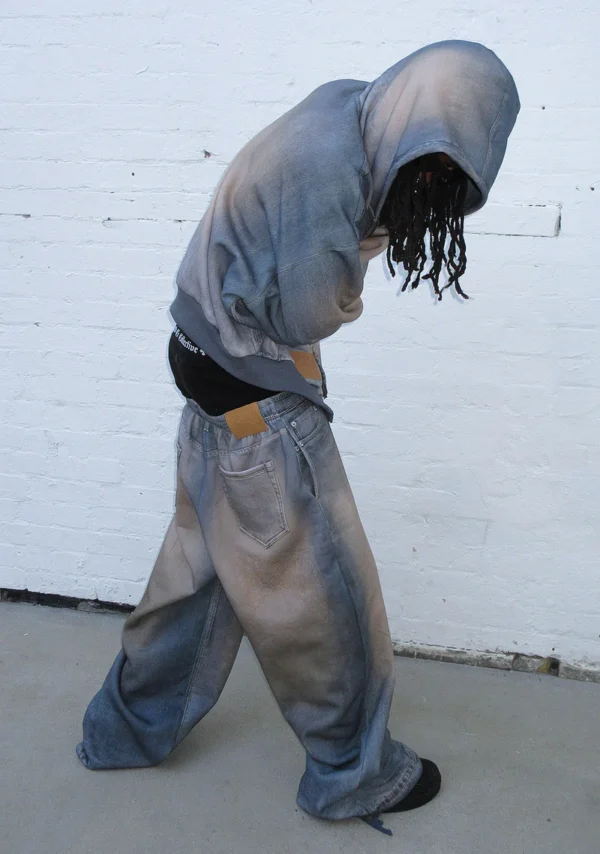 Off Grid Denim Effect Oversized Sweatpants Washed Blue-2