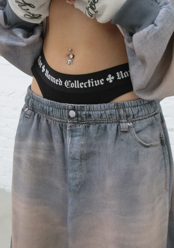 Off Grid Denim Effect Oversized Sweatpants Washed Blue-4