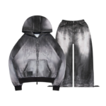 Off Grid Denim Effect ZIP Tracksuit Washed Black