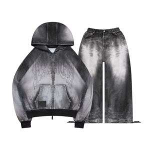 Off Grid Denim Effect ZIP Tracksuit Washed Black