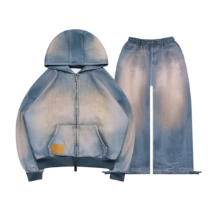 Off Grid Denim Effect ZIP Tracksuit Washed Blue