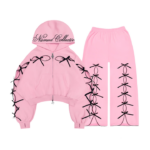 PRINC355 Ribbon Crop Tracksuit Baby Pink