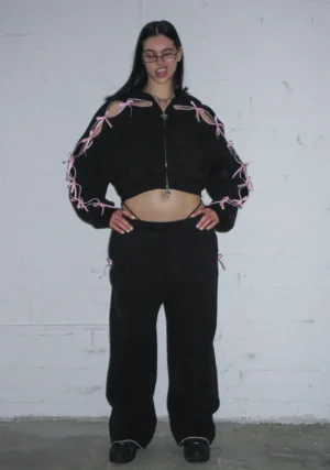 PRINC355 Ribbon Crop Tracksuit Black-1