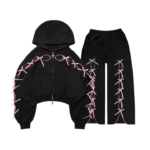 PRINC355 Ribbon Crop Tracksuit Black
