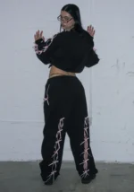 PRINC355 Ribbon Crop Tracksuit Black-2