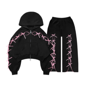 PRINC355 Ribbon Crop Tracksuit Black