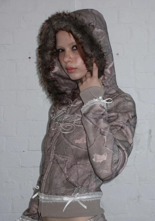 Prey Faux Fur Fitted ZIP Tracksuit Tree Camo (Detachable Fur)-4